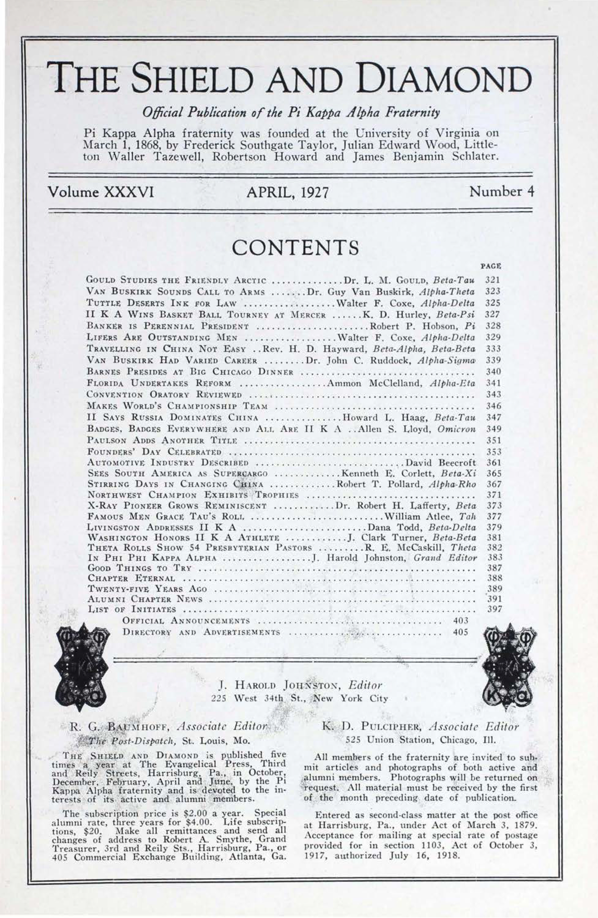 Shield and Diamond, Vol. 36, No. 4, April 1927